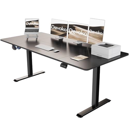 Devoko Mesa elétrica elevável 180 x 80 cm, secretária regulável em altura com gancho, 71 - 119 cm, 2 opções de memória inteligente, adequada para estudar o trabalho (preto)