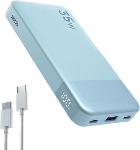NOBIS Mini Power Bank 10000 mAh, bateria de 35 W Slim portátil de carregamento rápido, PD3.0 QC4.0 Powerbank com 3 saídas para telemóvel 15/16 Android, MacBook e muito mais