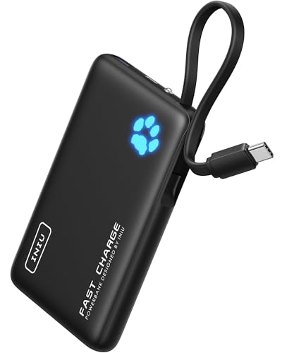 INIU Power Bank, 45 W 10000 mAh Slimmest bateria portátil com cabo USB C integrado, USB C In&out PD 3.0 QC 4.0 bateria externa carregamento rápido para iPhone 16 15 Pro Max, Samsung S25 S24 S23 PP