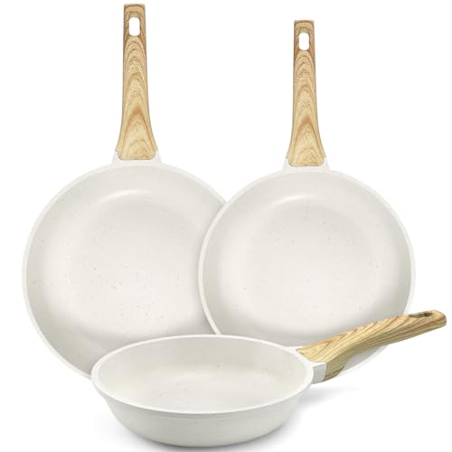 GiPP Conjunto de frigideiras anti-aderentes de cerâmica, frigideiras saudáveis e não tóxicas, de 20 + 24 + 28 cm, compatíveis com indução, livres de PFAS e PFOA, adequadas para máquina de lavar louça