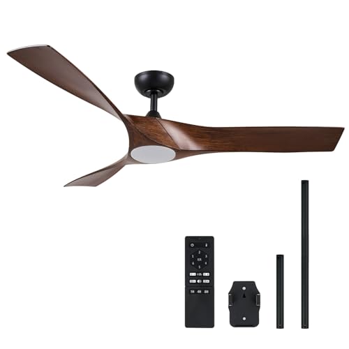 VONLUCE Ventoinha de teto com luz e controlo remoto de 132 cm, 3 pás de ABS, motor DC reversível silencioso de 6 velocidades, ventilador de teto para cozinha, quarto, sala de estar, estúdio ou pátio