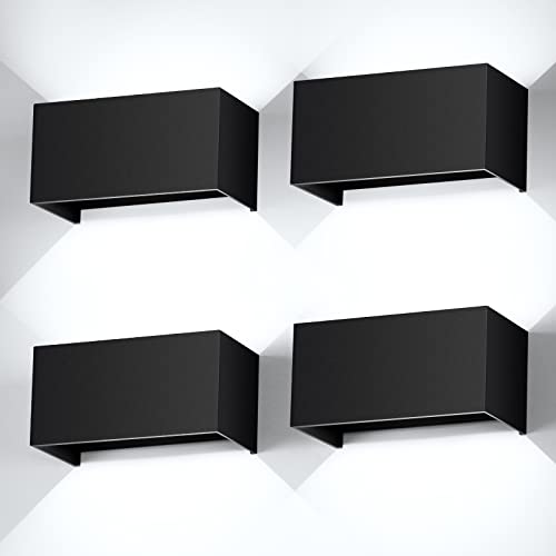 4 peças 24 W apliques parede interior / exterior 6000 K branco frio aplique de parede ângulo de feixe ajustável aplique parede interior impermeável IP65 preto aplique exterior parede