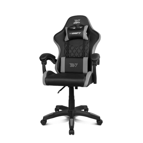 DRIFT GAMING DR35 Cadeira Gaming ergonómica profissional com suporte lombar e apoio de braços 2D ajustáveis, reclinável a 135°, base robusta, rodas silenciosas, estofada em couro sintético, preto e