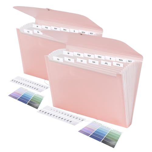 Lamitocs 2 pastas expanSJFS A4, organizador de arquivos com 13 bolsos com etiquetas coloridas, pasta de plástico A4, expansor de armazenamento de documentos para escola, escritório e casa