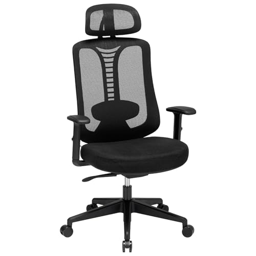 Magic Life Cadeira de escritório ergonómica, cadeira de secretária ajustável de 4 engrenagens, encosto de cabeça 3D e confortável cadeira de computador com apoios de braços (preto)
