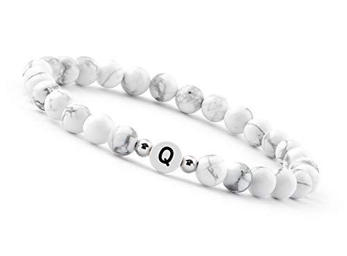 GD GOOD.designs EST. 2015 Pulseira de pérolas letra do casal branco com contas de howlita genuína I presente para o casal I pulseira personalizada para o casal