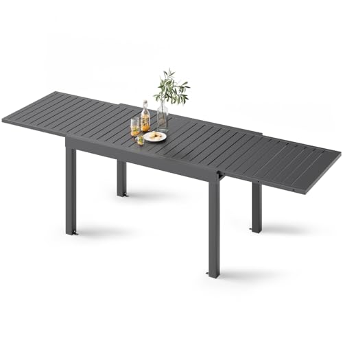 Devoko Mesa de jardim extensível, 130 x 80 x 75 cm, mesa exterior extensível alumínio, móveis de jardim para varandas e terraços, estendendo-se até 260 cm, cinzento escuro