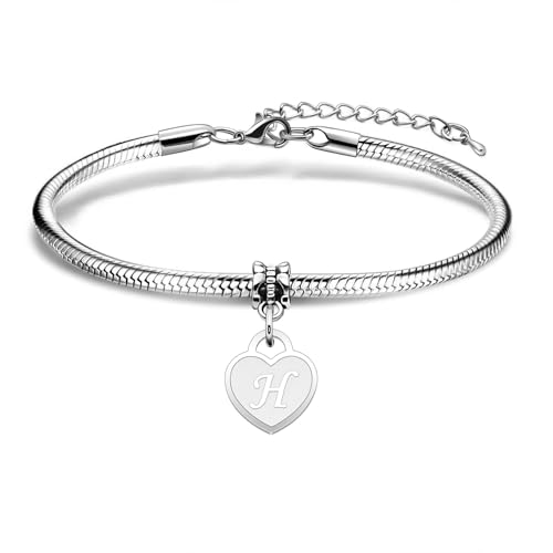 Aosyoisk Pulseira de letras. Nome inicial pulseira de prata presente de joalharia para mãe, namorada, ela, esposa, dia da mãe, aniversário, dia dos namorados, aniversário