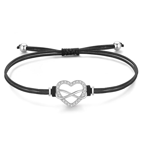 Jrêveinfini Infinito coração pulseira mulher menina prata de lei 925 com caixa de presente, presente de aniversário mulher e menina, ajustável 16 3 cm
