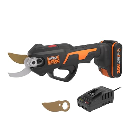 WORX NITRO 18 V (máximo de 20 V) Tesouras elétricas sem cabo WG330E.1, PowerShare, sem escovas, capacidade de corte de 25 mm, Vergel e jardim, bateria e carregador incluídos