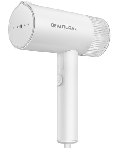 BEAUTURAL Ferro a vapor, 1000 W ferro vertical dobrável roupa portátil para viagem, elimina rugas aquecimento rápido 30S, mini ferro a vapor branco