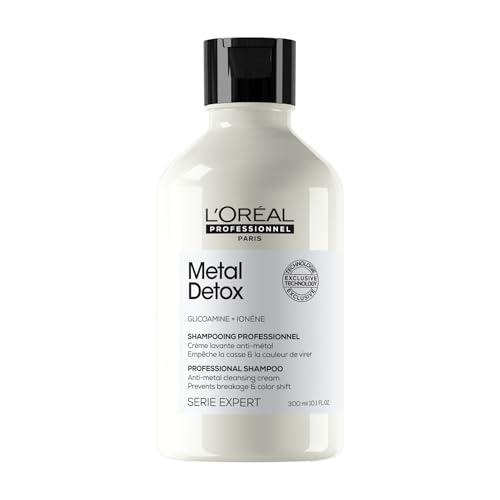 L'Oréal Professionnel, Champú Profesional Sin Sulfatos, para Cabello Dañado o Decolorado, Color Duradero y Brillante, Cabello Más Fuerte e Hidratado, Metal Detox, 300 ml