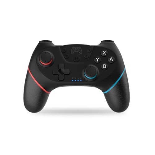 NK Controlo Switch sem fios - Switch/OLED/Lite/Pro com função Wake, configurações Macro, Bluetooth, 6 eixos, função Turbo, duplo Shock de dupla vibração, LED indicadores - preto (vermelho e azul)