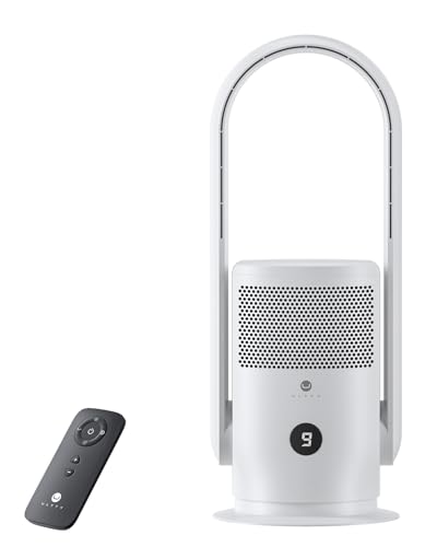ULTTY Ventoinha sem pás, ventilador de torre silencioso com filtro HEPA, remoto, 9 velocidades 3 modos, 60 cm Bladeless Tower Fan portátil, temporizador, segurança infantil, CR021