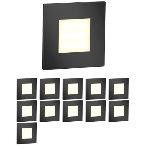ledscom.de 12 LED luz de escada/luz de parede embutida FEX para interior e exterior, angular, preto, 85 x 85 mm, branco quente