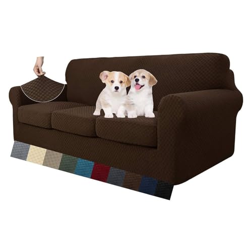 MAXIJIN 4 peças mais novas capas de sofá para 3 lugares elástico antiderrapante capa de sofá para cães elástico Jacquard protetor de móveis capas de sofá (3 lugares, café escuro)