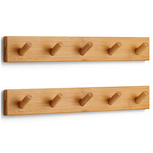 LARHN Cabide de parede de madeira (2 unidades). - 5 cabides - 43 cm, cabides de parede de design para hall de entrada, entradas, quartos modernos, quartos de crianças e casas de banho