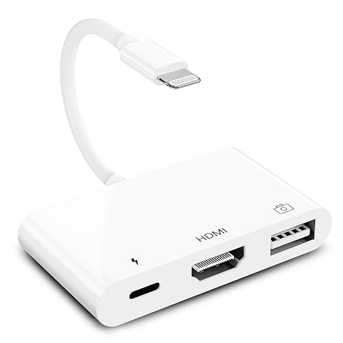 Adaptador HDMI para iPhone, com adaptador digital AV 1080P HDMI, cabo USB fêmea OTG e porta de carregamento, compatível com USB Flash Drive, teclado MIDI, rato, para iPhone 14 13 12 11XR X 8 7 6/Pad
