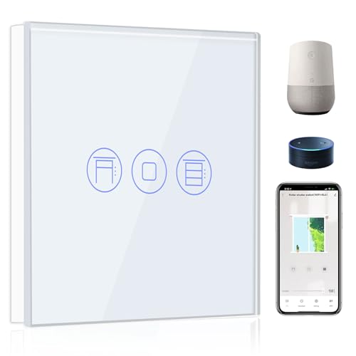 BSEED Interruptor persiana WIFI branco, interruptor inteligente compatível com o seu, Alexa e Google Home, controlo de APP e função de temporizador, 2,4 Ghz Alexa interruptor persiana