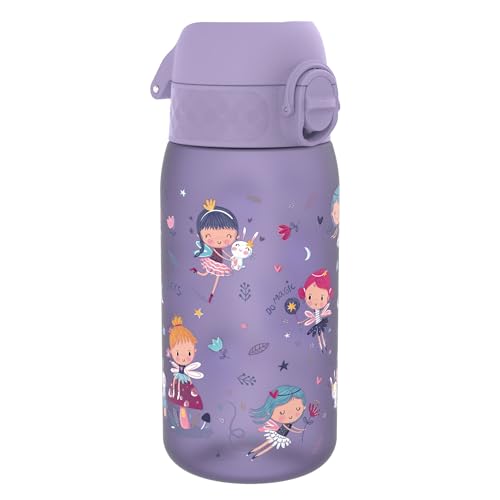 ion8 Garrafa de água para crianças, 350 ml, à prova de fugas, fácil de abrir, fechadura segura, adequada para máquina de lavar louça, sem BPA, pega de transporte, fácil de limpar, neutro em carbono