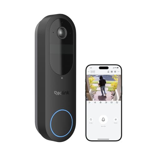 Reolink 2 K Campainha sem fios exterior impermeável com câmara, vista de 150 ° x 150 °, 2,4 / 5 GHz Wi-Fi, alimentação por bateria/cabo, deteção de pessoas/veículo / pacote, vídeo Doorbell (bateria)