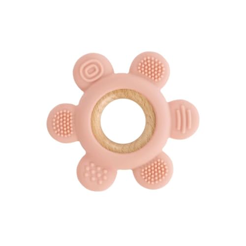Jané Mordedor de silicone e madeira, fácil aderência, brinquedo dentição 6 texturas, livre de BPA, a partir de 3 meses, esterilizador adequado, congelador, máquina de lavar louça