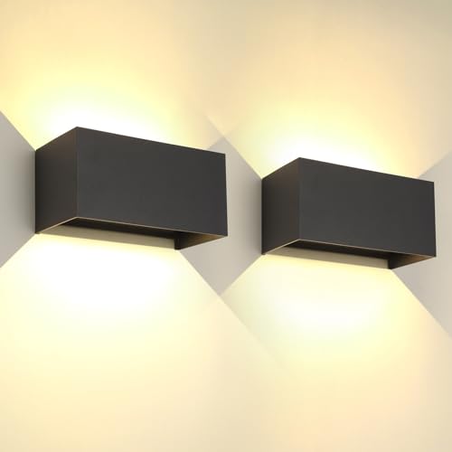 2 peças 25 W LED aplique parede exterior interior IP65 impermeável apliques parede exterior candeeiro de parede alumínio moderno preto 3000 k luz quente, ângulo de luz ajustável, fácil de instalar