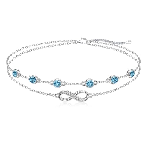 Cosie Lily Infinito pulseira prata de lei 925 pedra nascimento jóias mulher dupla camada personalizada coração presente de aniversário para mãe esposa namorada amigas (abril)