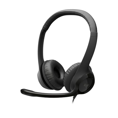 Logitech H390 Auriculares com cabo para PC/portátil, auriculares estéreo com microfone com supressão de ruído, USB-A, controlos online, funciona com o Chromebook - preto