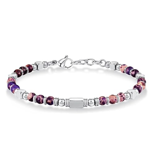 SIUMAL Pulseira de mulher, pulseira boémia de pedra natural em aço inoxidável para mulher, presente de aniversário, presente de Natal para mãe