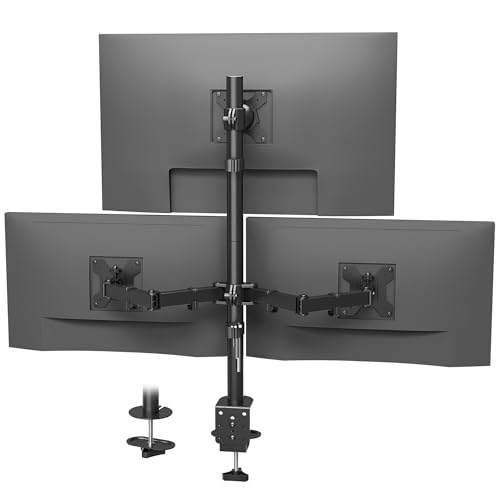 BONTEC Suporte para monitor triplo, para 1 ecrã de 32 polegadas e 2 de 27 polegadas, suporta 10 kg, braço com ajuste de movimento completo, VESA de 75/100 mm, suporte de secretária para escritório