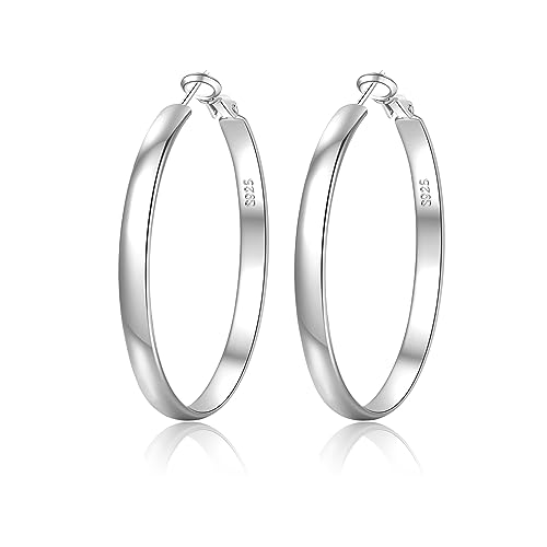 EXGOX Brincos mulher prata 5 mm largura brincos aro mulher hipoalergénicos brincos prata de lei 925 grandes brincos dourados 14 K brincos aros dourados 30/40/50/60/70 mm
