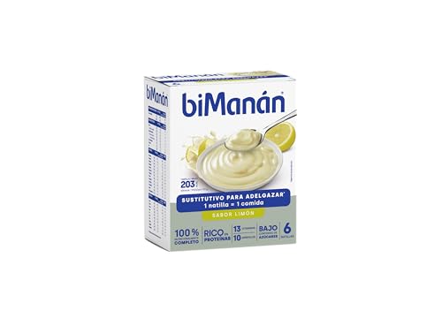 biManán - Natillas de limão, creme de substituição de alimentos para emagrecimento, baixas em calorias, ajudam a perder e controlar o peso, com proteínas, vitaminas e minerais - 6 x 50 g: 300 g