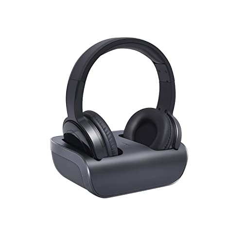 Zanchie Auriculares sem fios para TV com transmissor base de carregamento, On-Ear capacetes sem fios televisão, digital ótico AUX RCA, bateria de 10 horas, tomada e jogar, alcance de 100 m, sem atraso