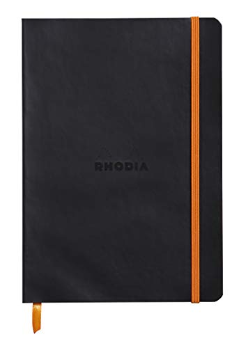 RHODIA, 117452C, caderno Rhodiarama, capa: couro sintético, A5, interior: pontilhado, 160 páginas, papel Clairefontaine queimado 90 g/m², marca-páginas, fecho elástico, preto