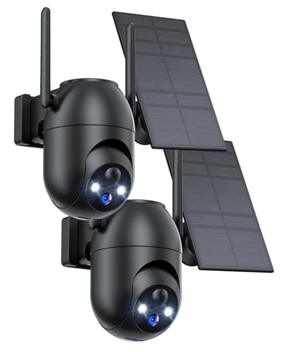 Câmara de vigilância WiFi exterior solar: 2 K câmaras de vigilância sem cabos - 360 ° alarmes para casa câmara 360 ° detecção humana Pir visão noturna cor IP66