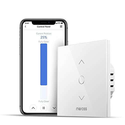 Meross Interruptor de cortina, interruptor de persianas LED inteligentes WiFi, compatível com Alexa e Google Assistant, controlo por percentagem, 2,4 GHz (precisa de cabo neutro)
