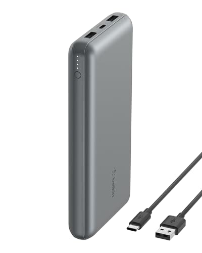 Belkin Carregador USB-C portátil de 20000 mAH, bateria externa de 20 K com porta USB-C de saída/entrada, Power Bank com 2 portas USB-A e cabo USB-C para USB-A para iPhone, Galaxy, iPad, cinzento