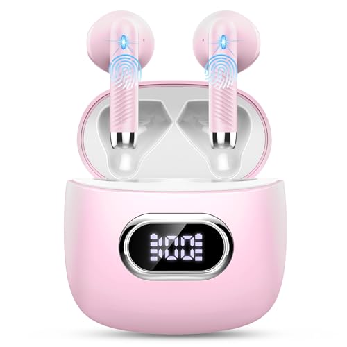 Auriculares sem fios, 2024 auriculares Bluetooth 5.3 com redução de ruído ENC Mic, mini capacetes sem fios Bluetooth 42H estéreo HiFi auriculares in Ear IP7 impermeável, LED ecrã, USB-C