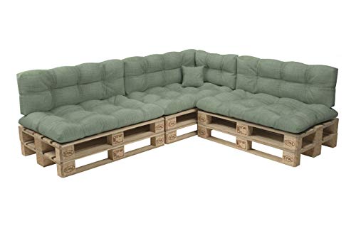 POKAR Conjunto de almofadas aconchadas de 8 peças para europaleses: 3 assento 120 x 80 cm + 3 x encosto 120 x 40 cm + 1 x 60 x 40 cm lateral 1 almofada decorativa 40 x 40 cm, para sofá de paletes, sem