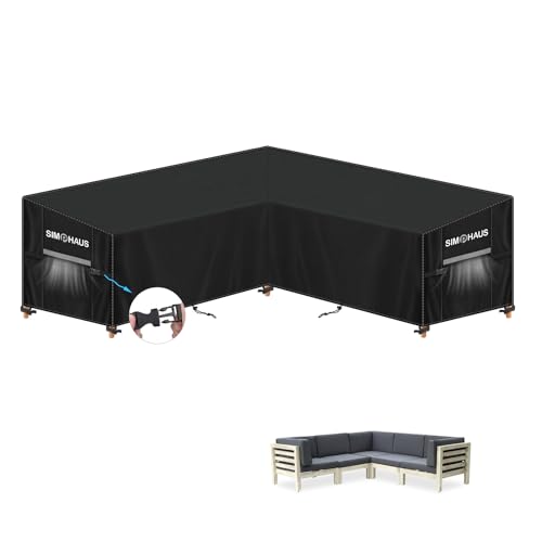 SIMPHAUS Capa de sofá de canto capa de sofá em forma de V capa impermeável para sofá de exterior cobertura de chuva para sofá resistente ao vento anti-UV 420D tecido Oxford 215 x 215 x 90 x 80/60 cm