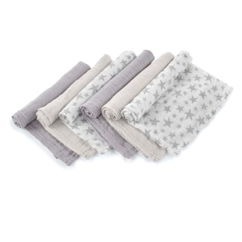 Jané Conjunto de 6 muselinas multifunções, lactação, tecido natural algodão e bambu, antiácaros, ecológico, 35 x 35 cm, cinzento