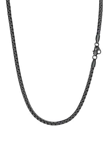 PROSTEEL Colar de corrente veneziana plana de aço inoxidável para mulheres homens, 4 mm / 6 mm de largura, 41 cm - 76 cm de comprimento, tom prateado/preto, inclui caixa de presente