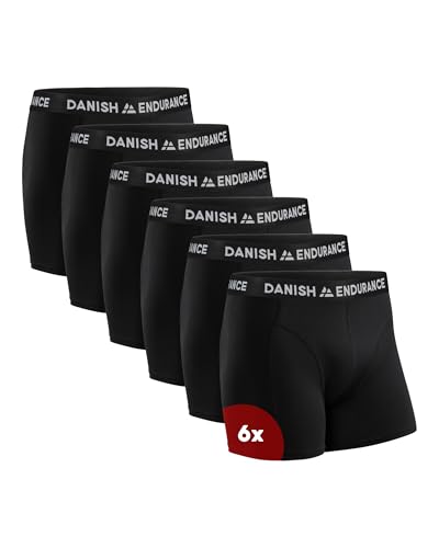 DANISH ENDURANCE Conjunto de 6 boxers de algodão para homem, roupa interior, elásticos, ultra suaves, conforto superior, corte clássico, justos, preto, cinzento, azul marinho