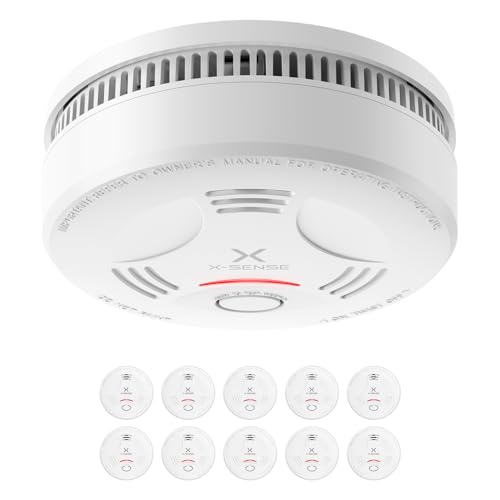 X-Sense Detector de fumo, alarme de incêndio com bateria de 10 anos para casa, indicador LED e botão de silêncio, alarme de fumo com bateria, em conformidade com o padrão EN 14604, SD11, 10 peças