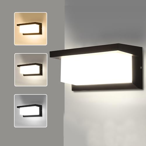 YICALE Aplique parede exterior, 18 W aplique LED exterior IP65 impermeável, moderna luz de alumínio 3000 K 4000 K 6500 K candeeiro interior de parede para terraço, jardim, corredor, garagens, sala de
