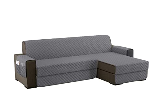 sevi's Capa para sofá Chaise Long 3 lugares impermeável, esquerdo/direito reversível, antiderrapante, protetor de sofá com bolsos, anti-riscos para animais de estimação, Oeko-Tex, lavável - cinzento
