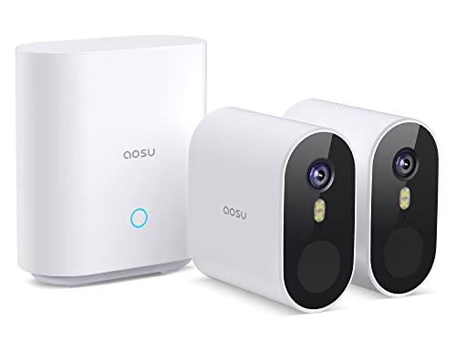 aosu Câmara de vigilância exterior WiFi, 5 MP ultra HD, deteção de movimento por radar, sem taxa mensal, bateria de 360 dias, ângulo de largura de 166°, visão noturna, IP67, compatível com