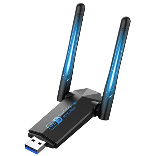 WiFi USB, ElecMoga Antena WiFi AC1300 adaptador Wi-Fi ajustável dupla banda 5 GHz/2,4 GHz (867 Mbps) e 2,4 GHz (400 Mbps) USB 3.0 antena Wi-Fi externa para PC 5 GHz Comprimento compatível com Windows