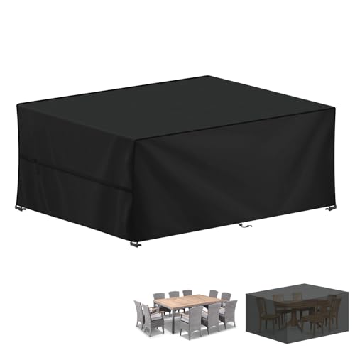 LAMUNI Capa para móveis de jardim, 220 x 140 x 74 cm, capa de mesa exterior impermeável, capa protetora para conjuntos de móveis e jardim, tecido Oxford 420D, anti-vento, retangular